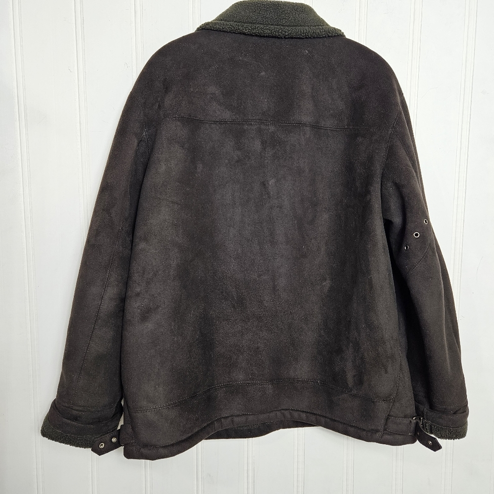 ZARA Black Faux Suede Aviator Jacket Shearling Lined Zip Coat Mens L - Picture 6 of 14
